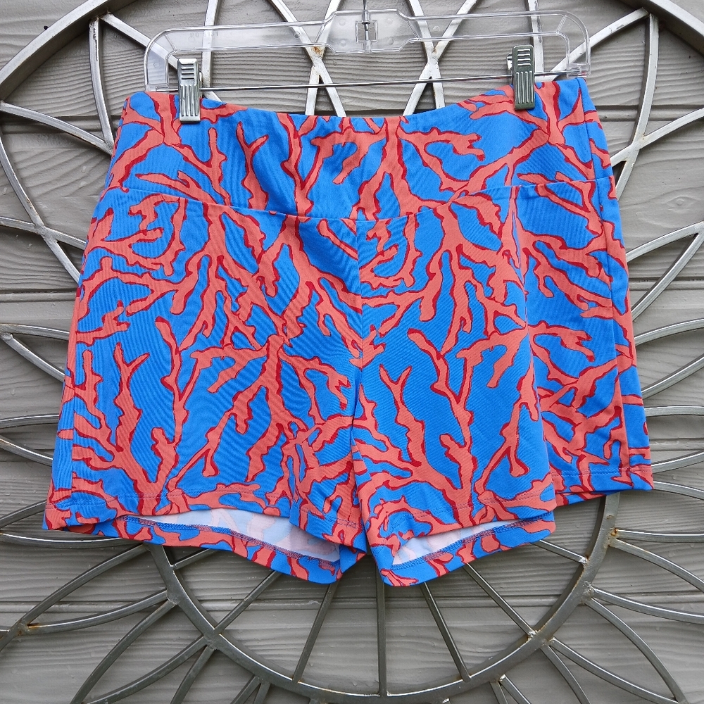 J. McLaughlin Blue and Coral Patterned Women's Shorts